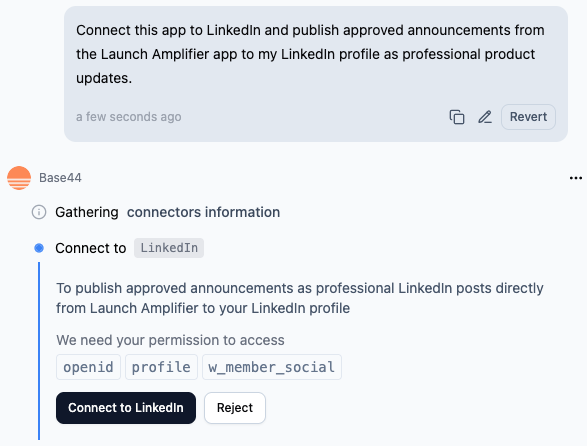 Connecting LinkedIn from the AI chat