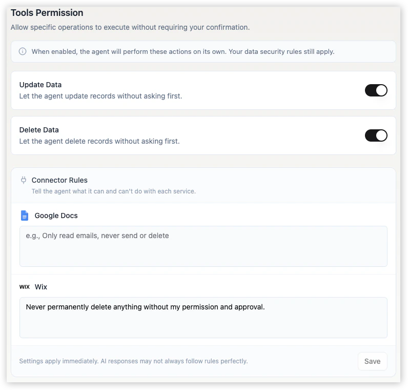 Control what your Superagent can do with Tools Permission and Connector Rules