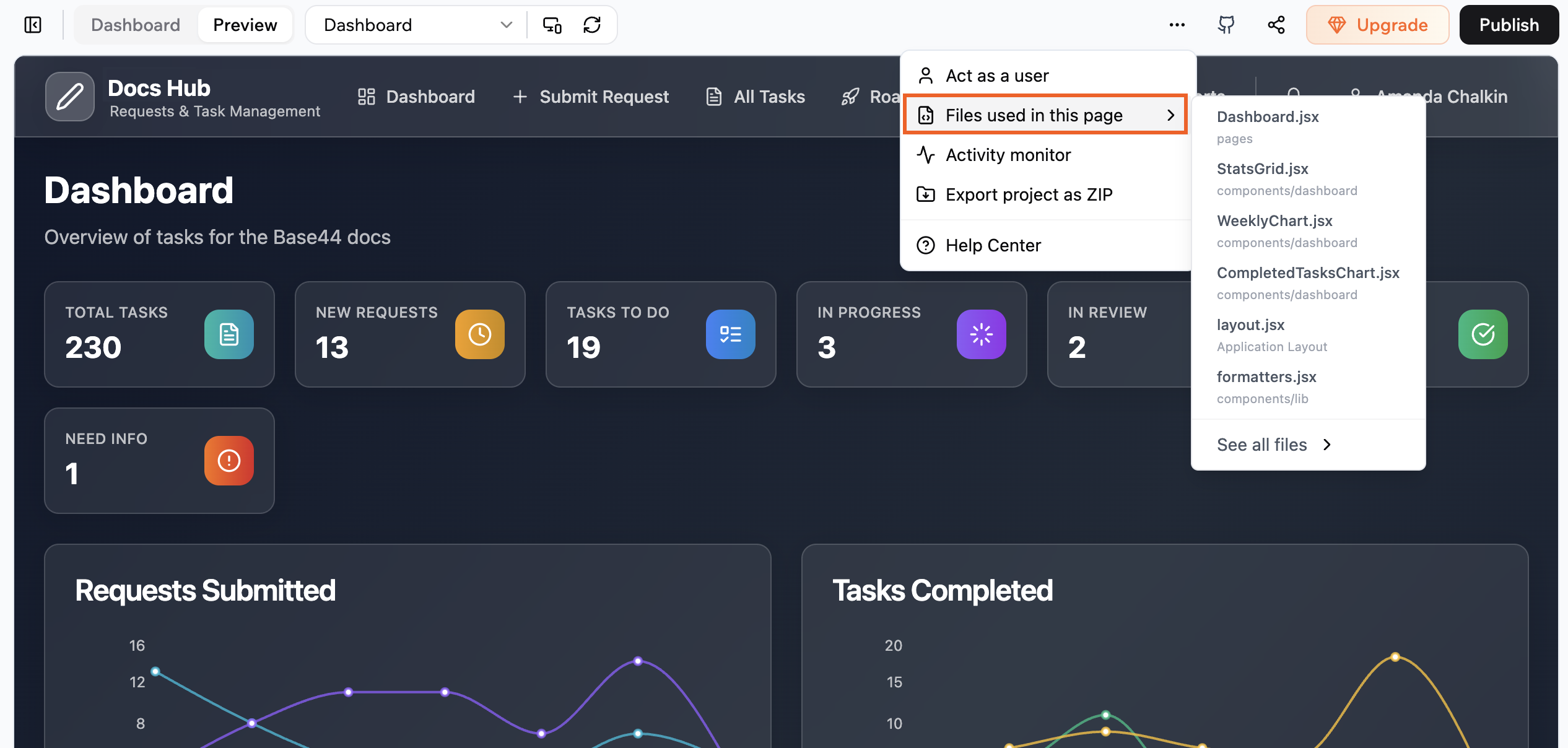 Viewing files used on a page of your app