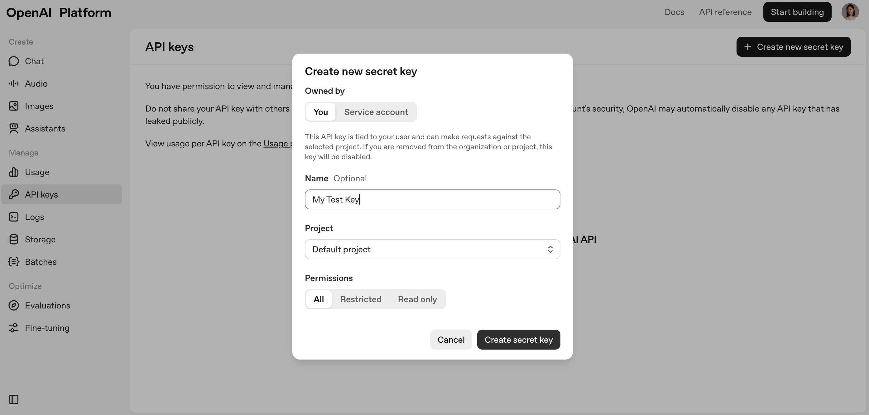 Open AI Createsecretkey Pn