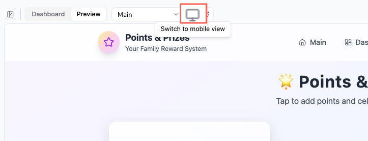 Viewing the mobile version of you app in the Base44 app editor