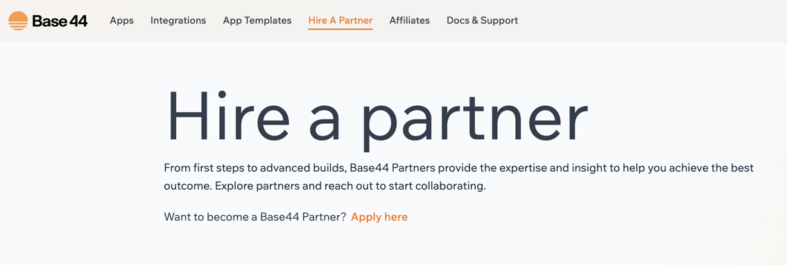 Hiring a partner in Base44.