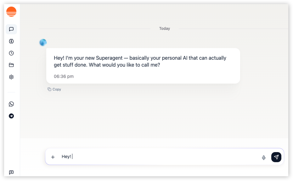 A new Superagent chat asking what you would like to call it.