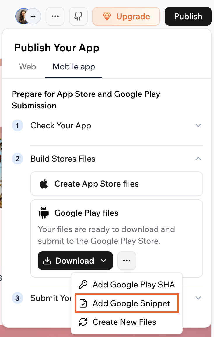 Google Snippet Adding Google snippets for your app submission.