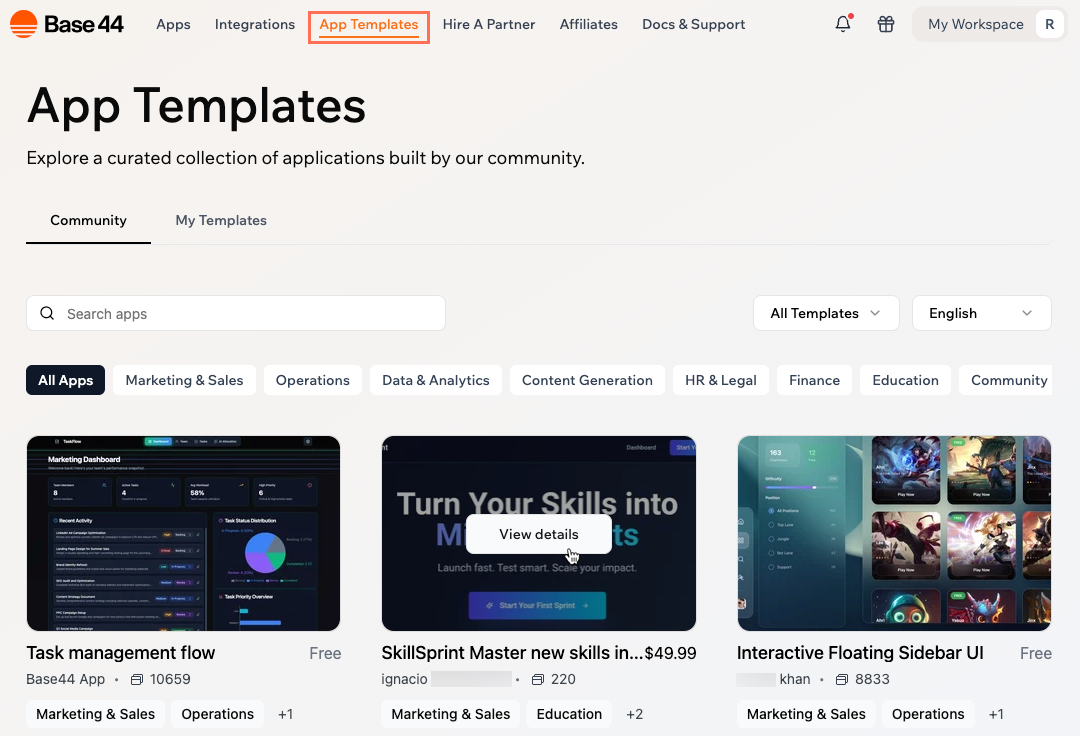 Using app templates - Base44 Support Documentation