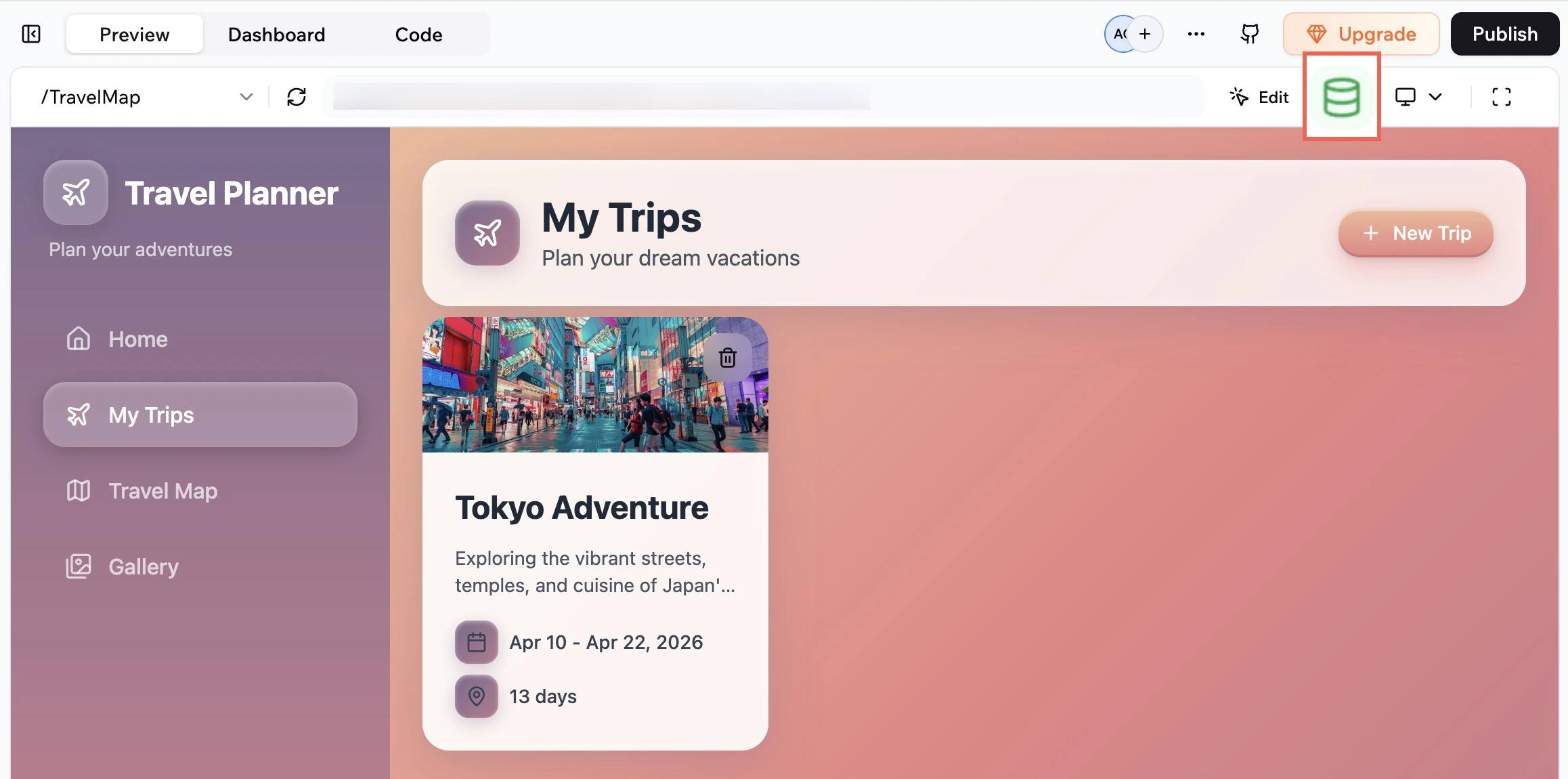 Turning on test data mode in the app preview