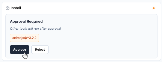 The approval window in the AI chat when installing an NPM package