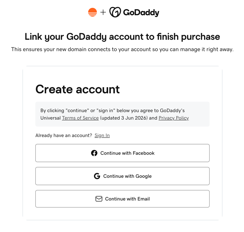 Ein GoDaddy-Konto verknüpfen, um den Kauf einer Domain abzuschließen