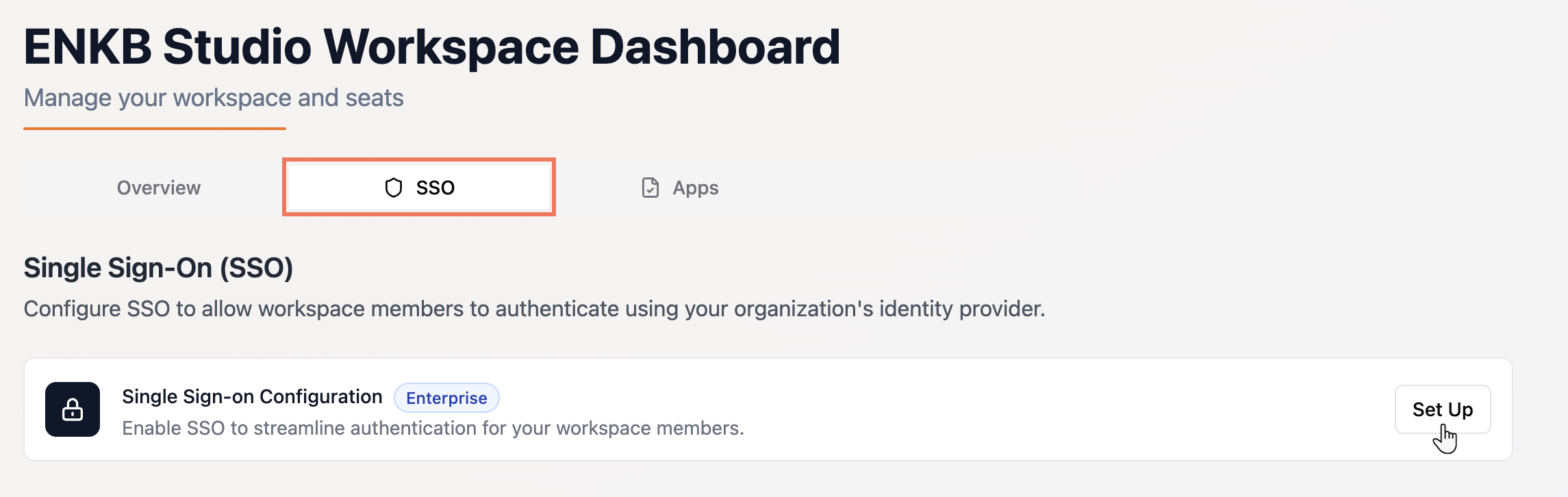 SSO workspace set up in Base44 enterprise solutions