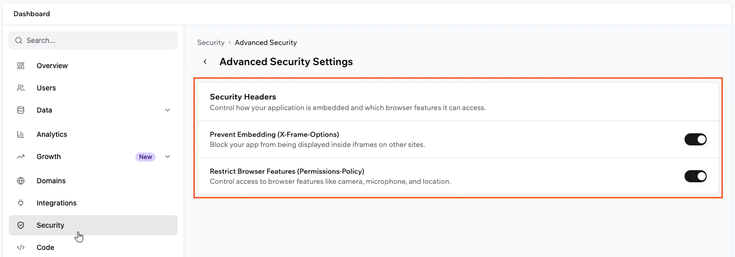 Advanced Security Settings