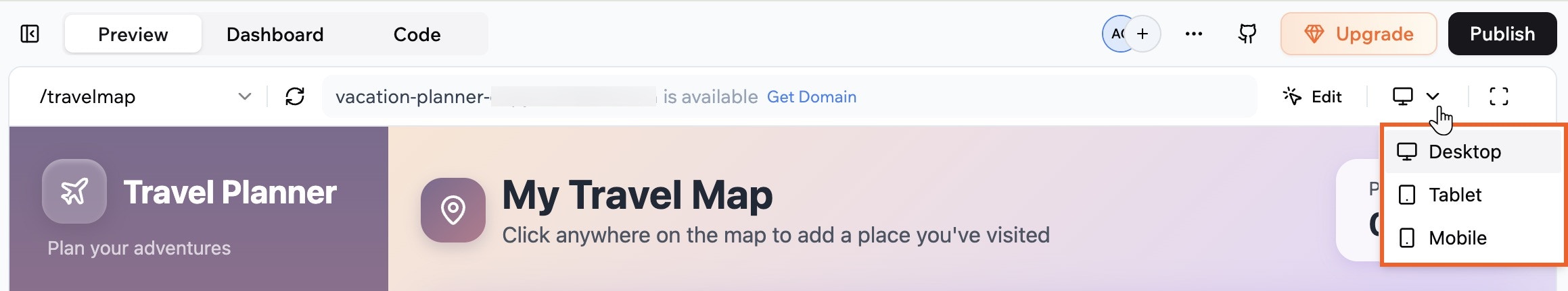 Viewing the mobile version of you app in the Base44 app editor