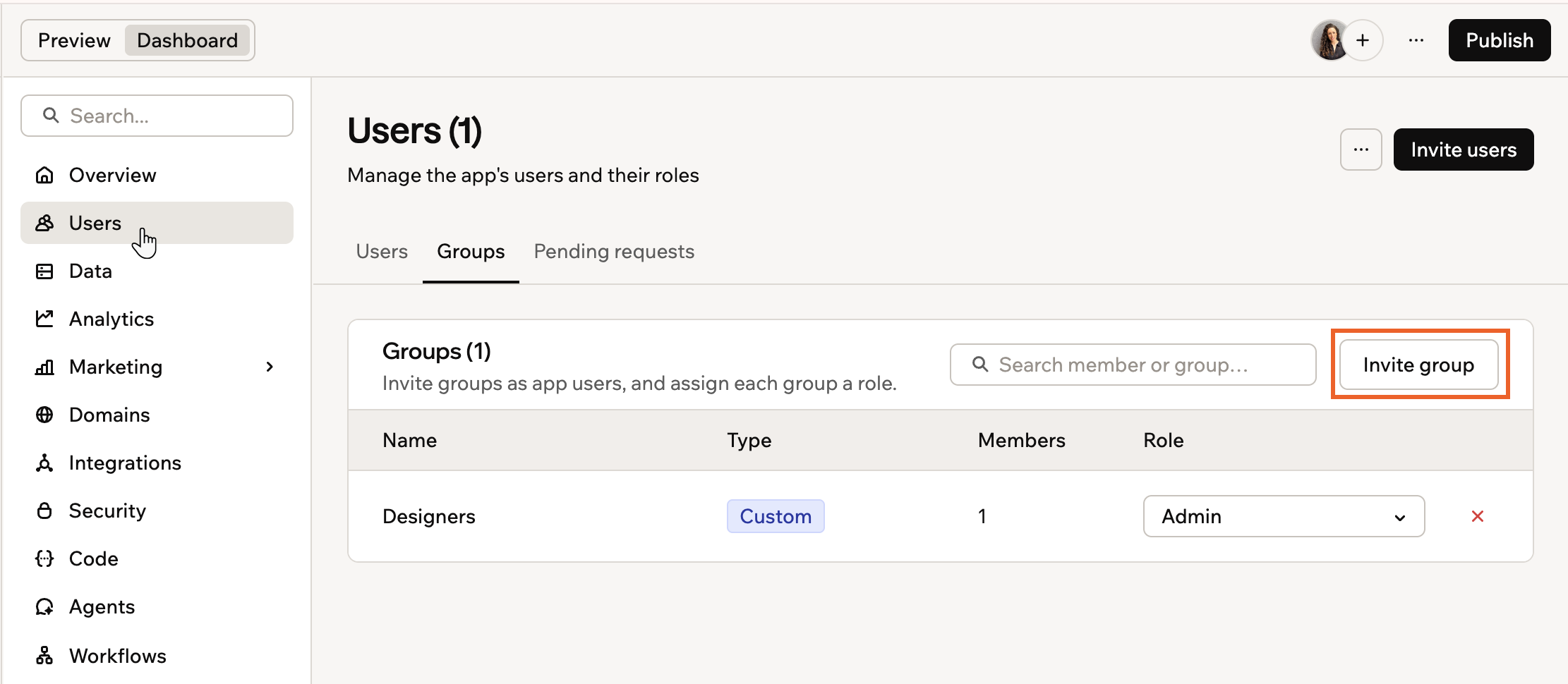 Invite group to app