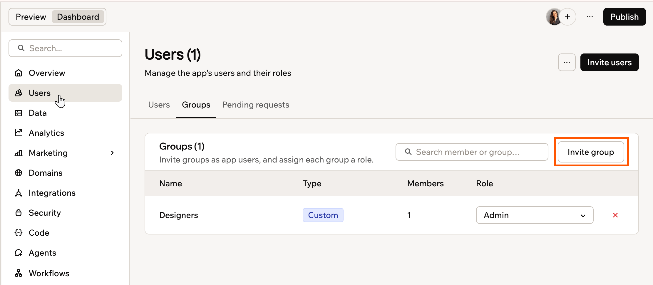Invite group to app