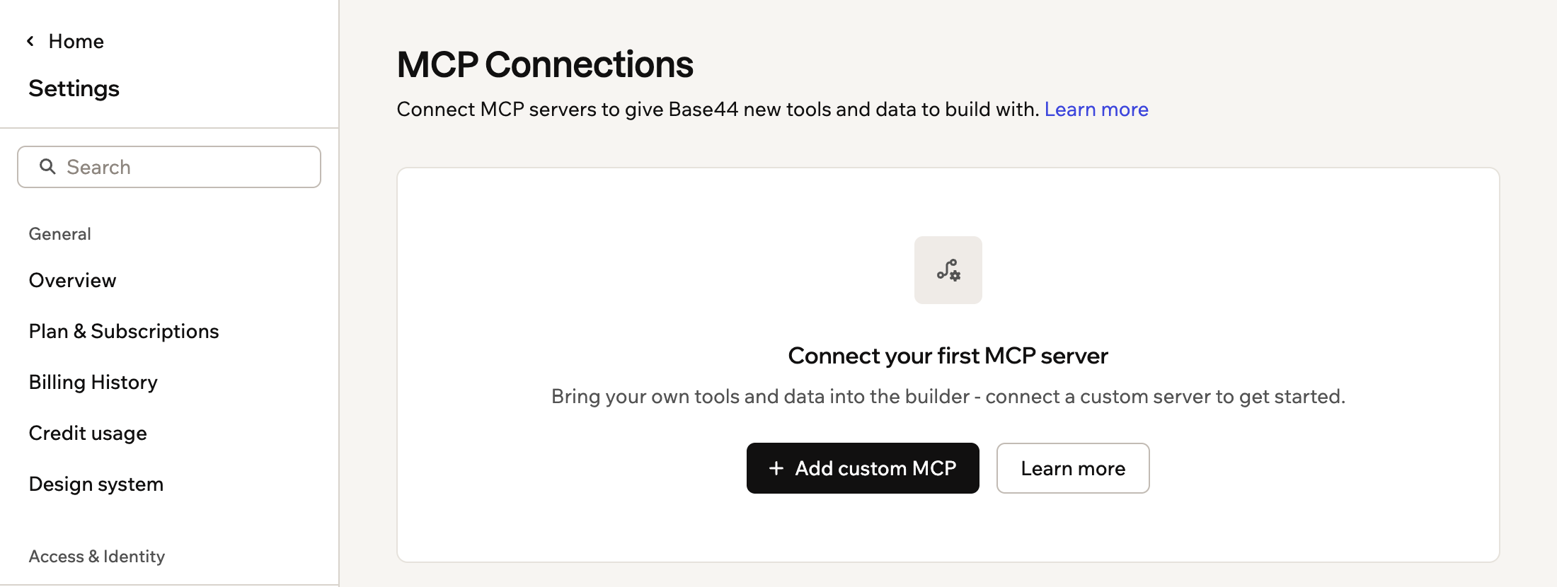 Benutzerdefinierte MCP-Verbindungen zu deinem Base44-Konto hinzufügen