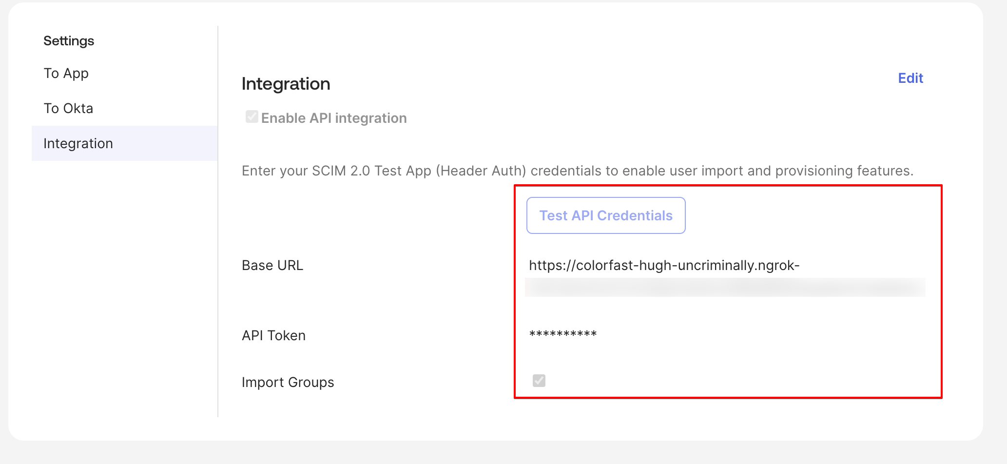 Okta SCIM Integration settings