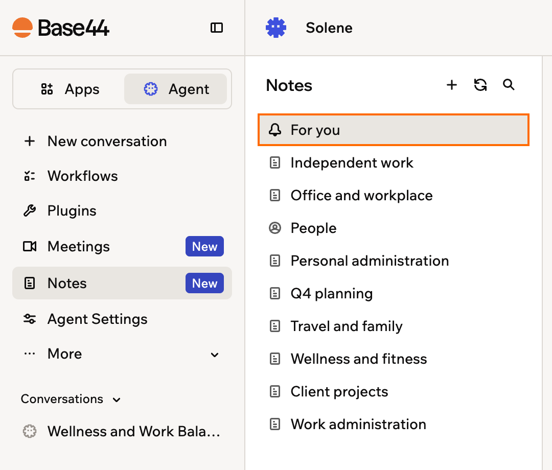 Ein Screenshot der Notizenliste mit der angehefteten For-you-Notiz markiert oben