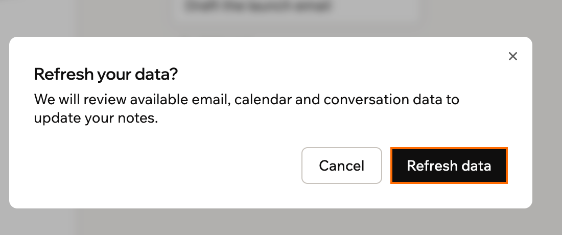 Ein Screenshot des Dialogs Refresh your data mit markierter Refresh-data-Schaltfläche