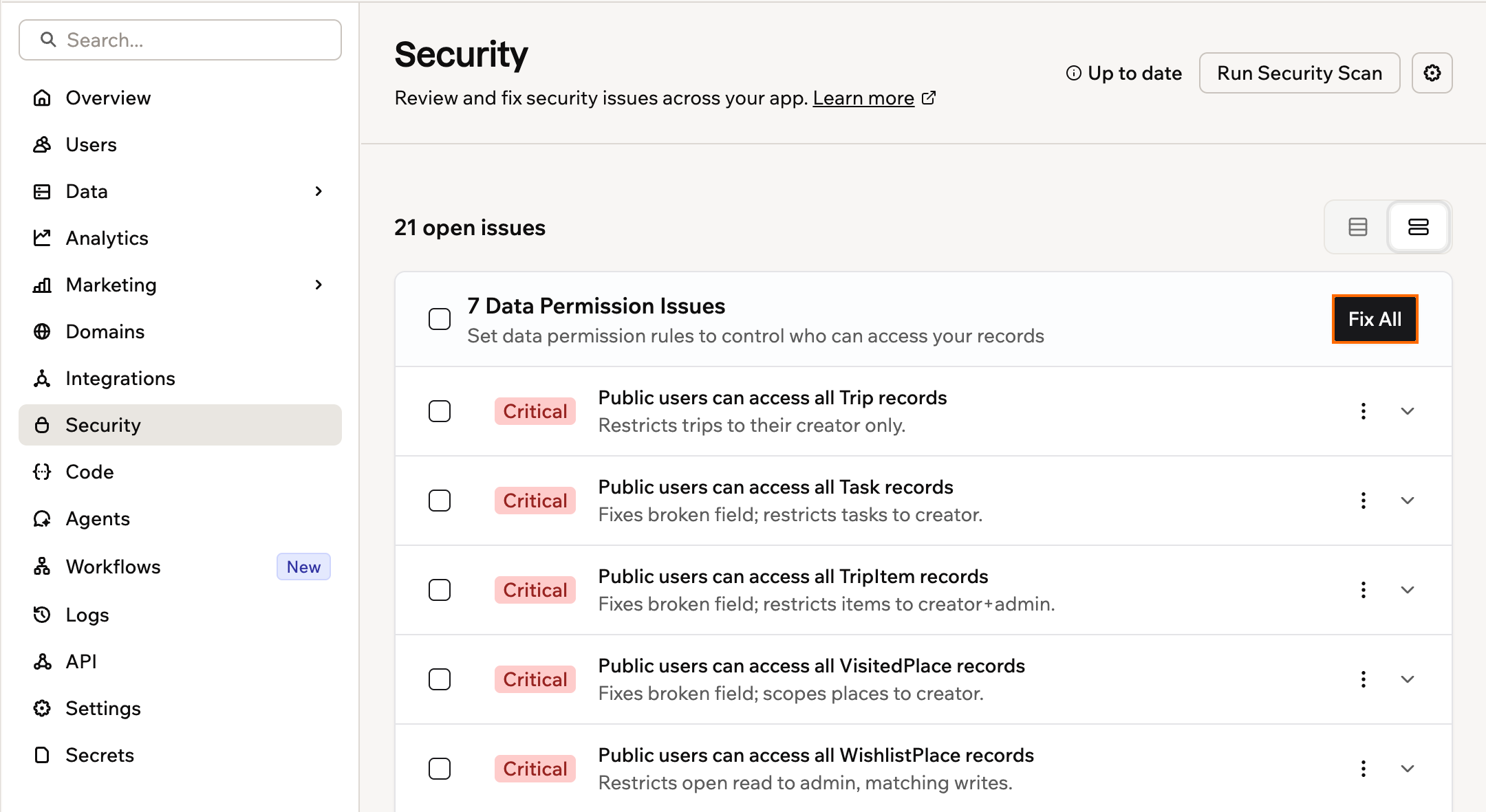 Reviewing and fixing security scan issues