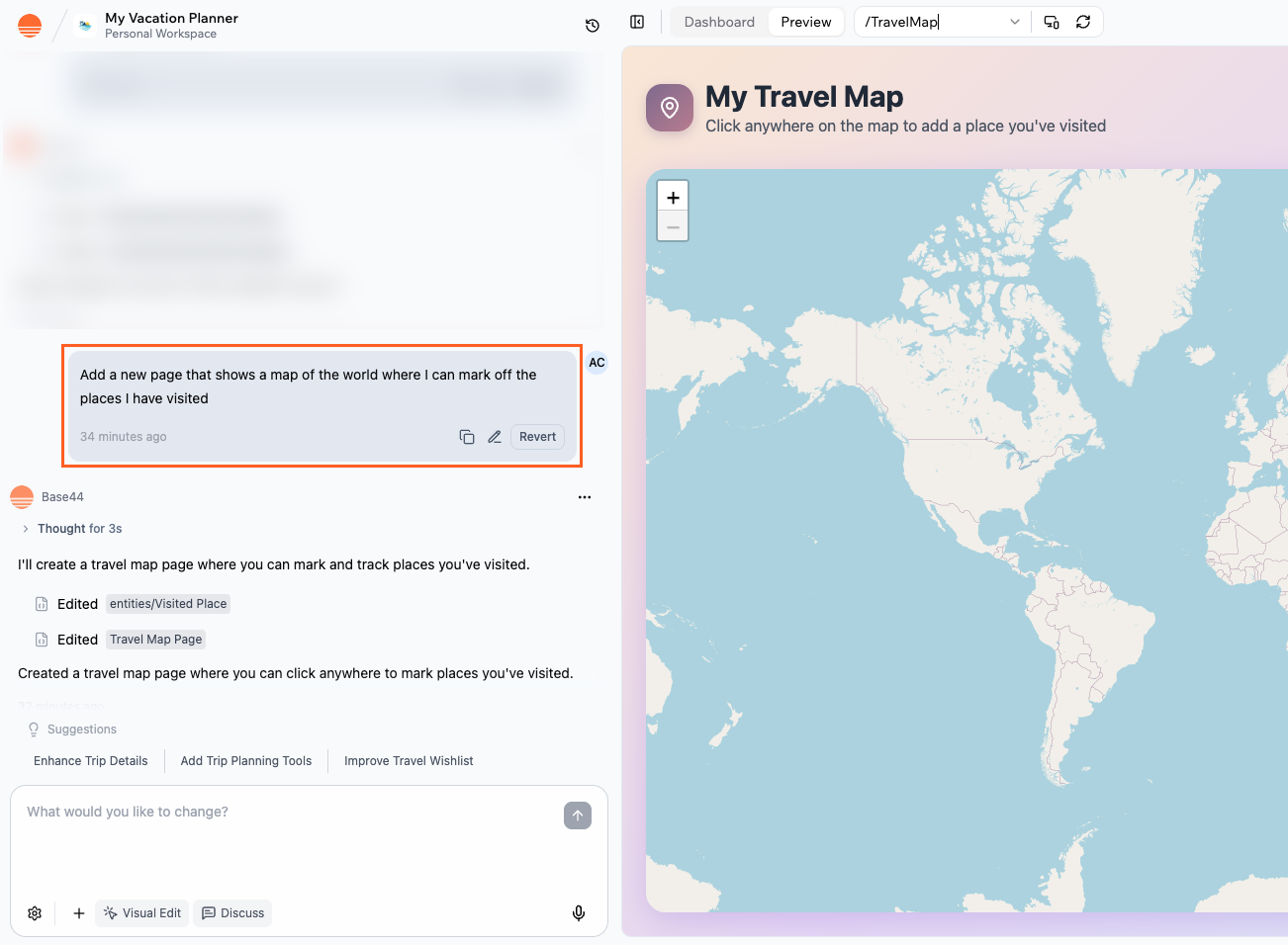 Adding a new page to your app with the AI chat