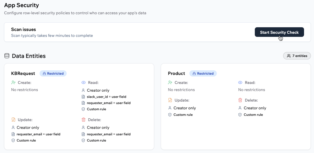 Data and security settings