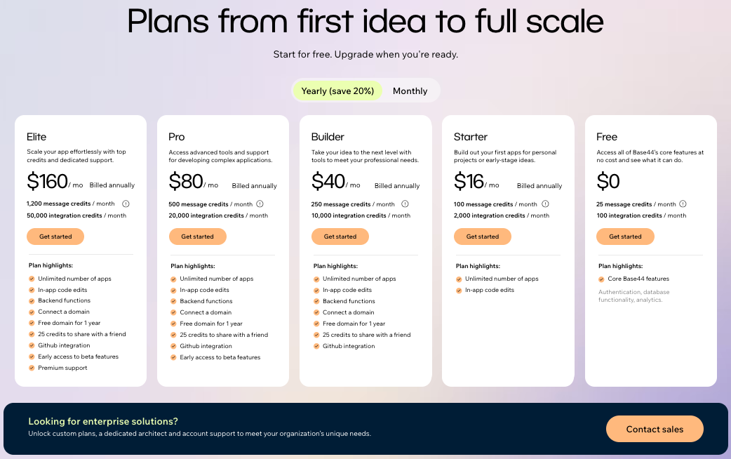 Base44 pricing plans