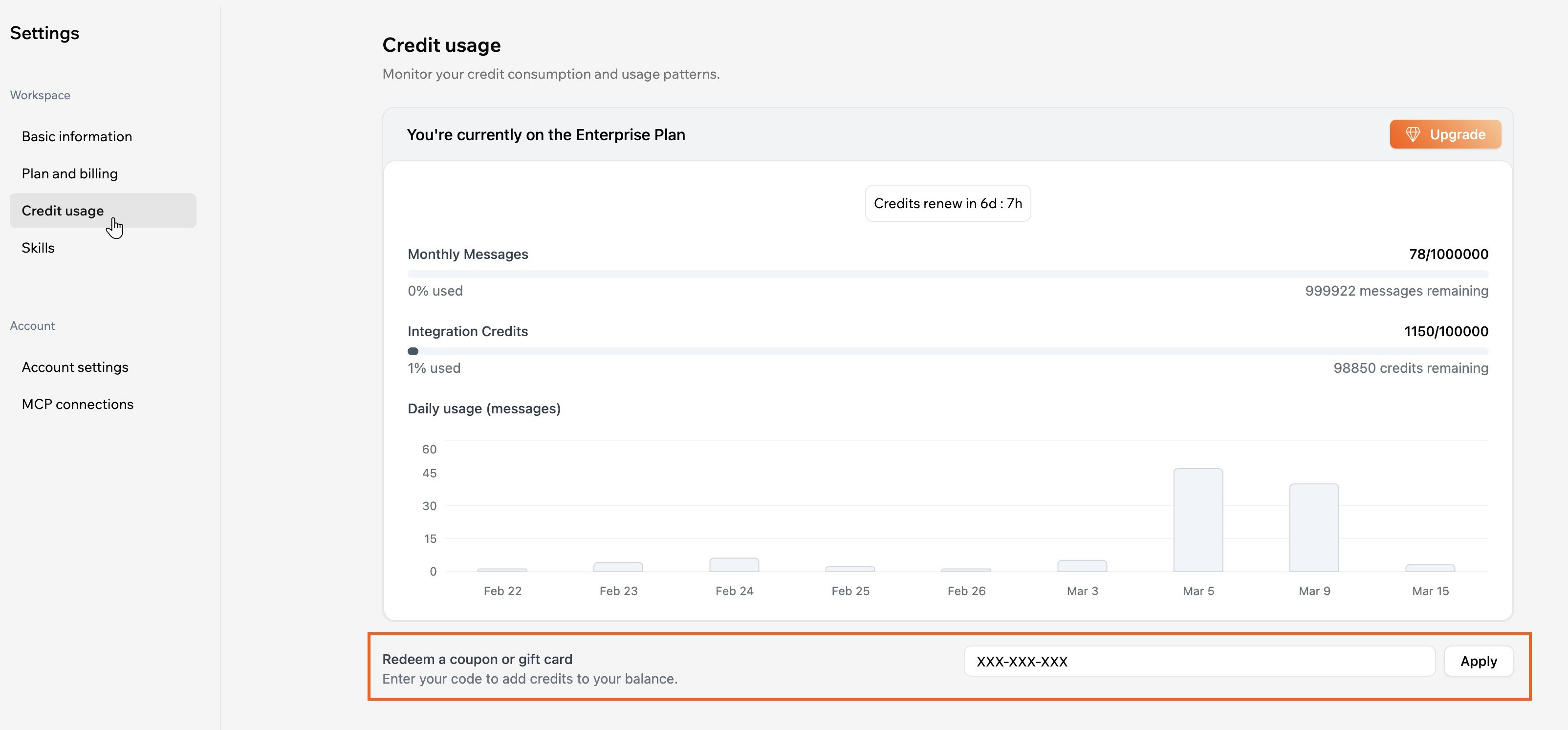 Redeeming a coupon or gift card in your Base44 account