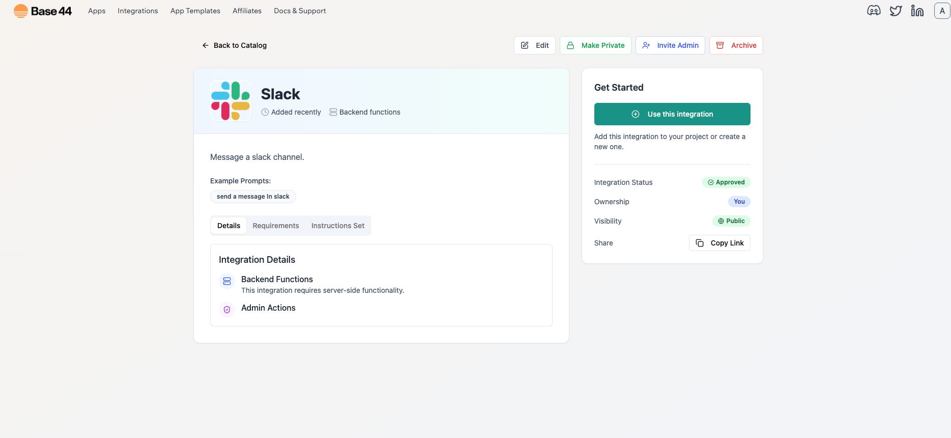 Slack Integration - Base44 Support Documentation