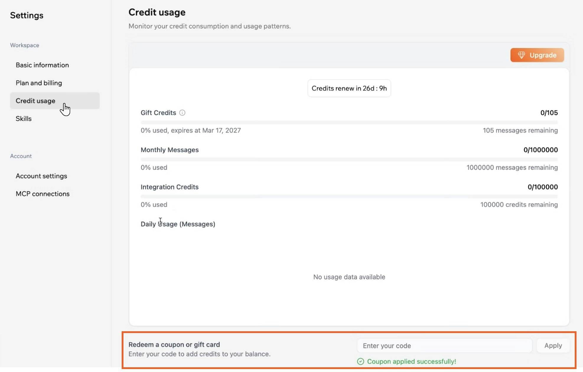 Redeeming a gift card in your Base44 account