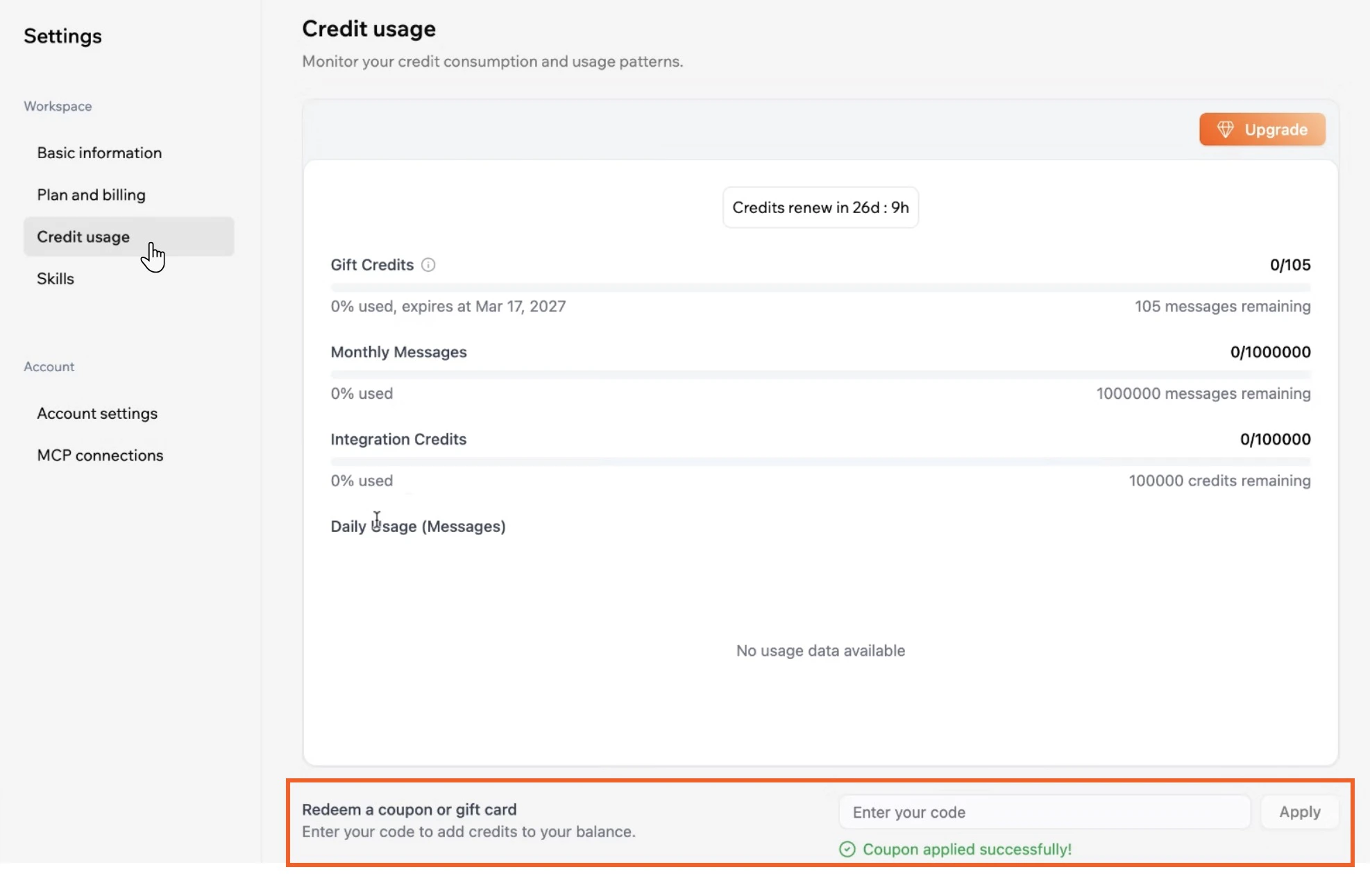 Redeeming a gift card in your Base44 account