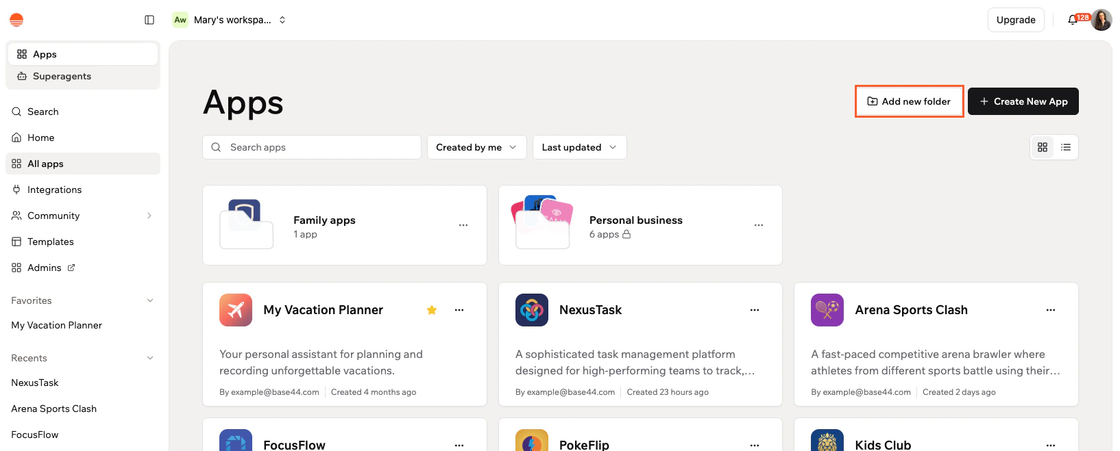 Creating a new folder to manage your apps