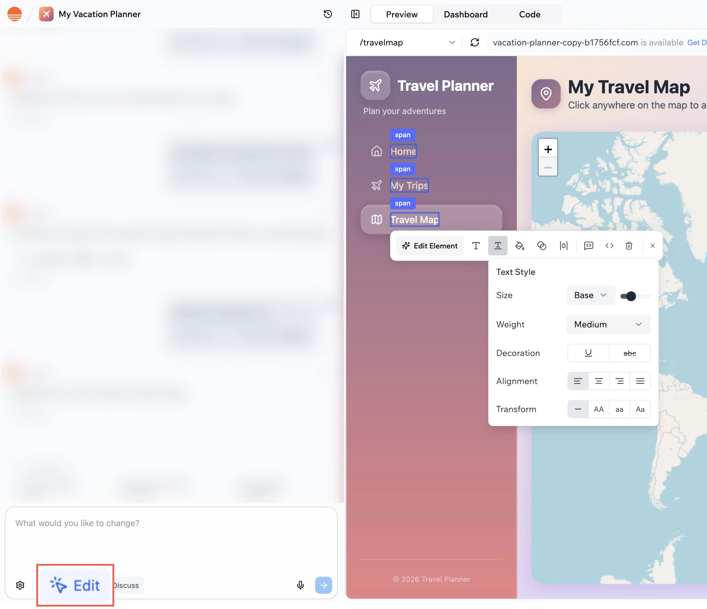 Using Edit mode to make design changes in Base44
