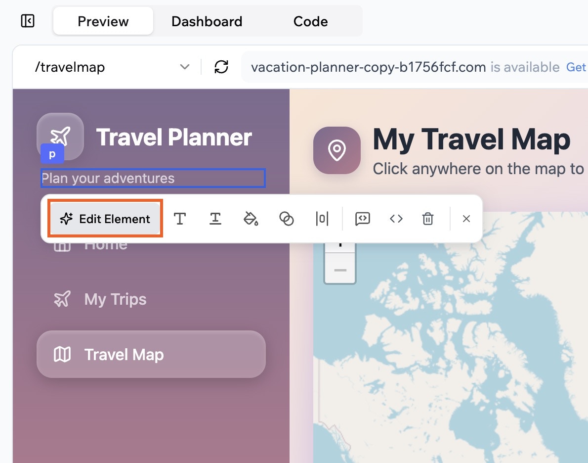 Editing a specific element using the AI chat