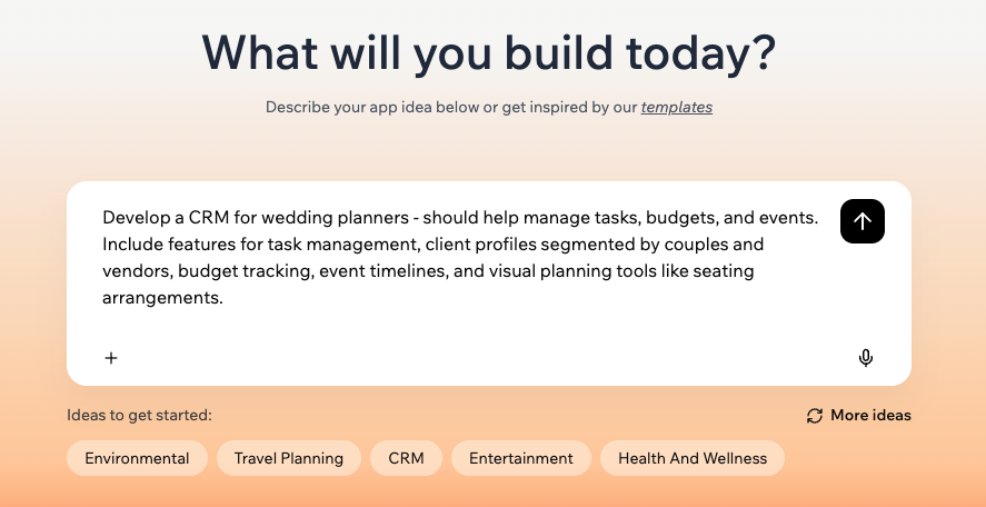 Writing your prompt in Base44 to start building your app