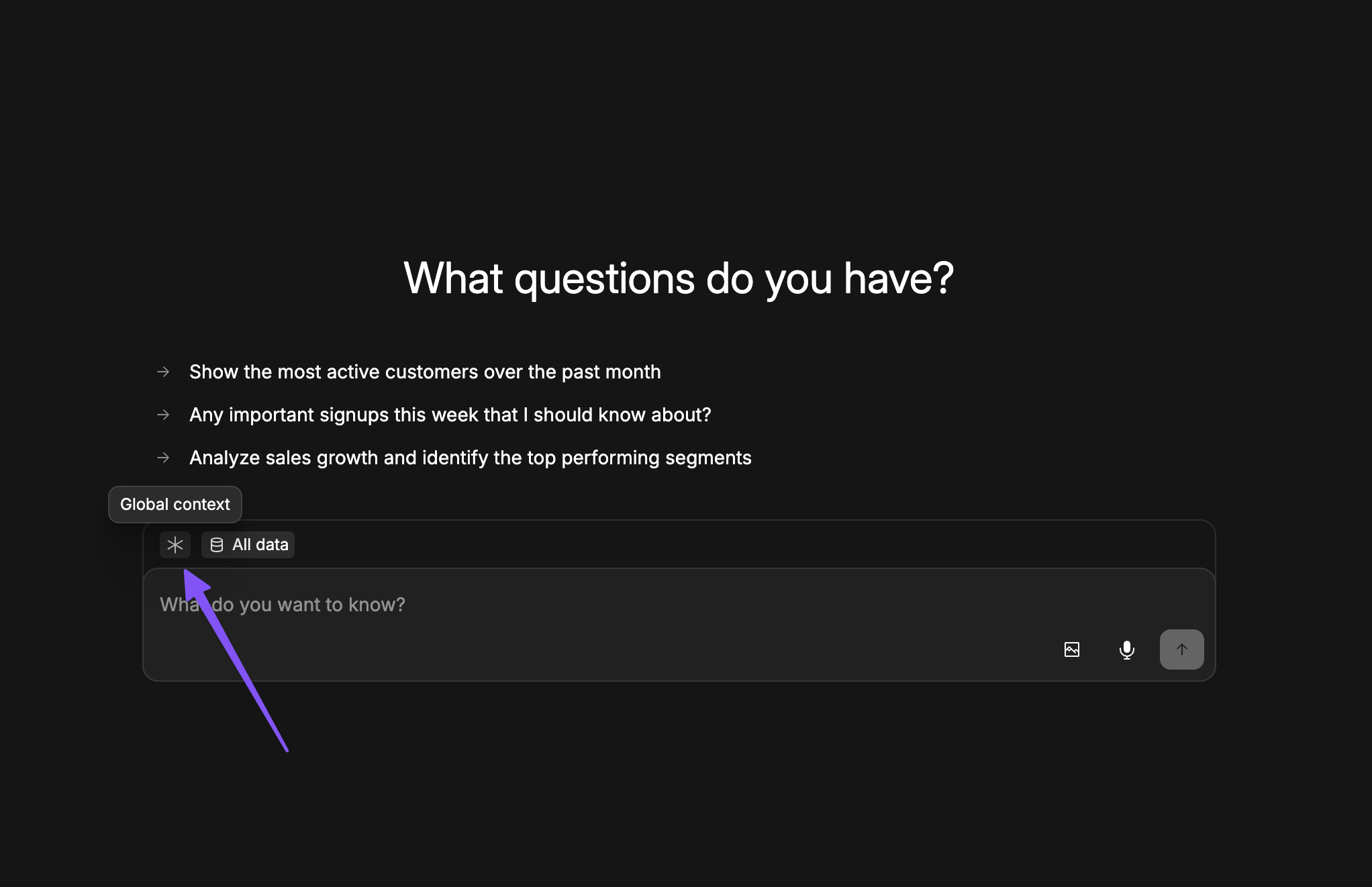 Chat interface with add context button