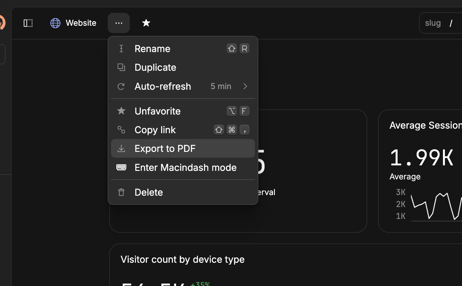 Export dashboard to PDF
