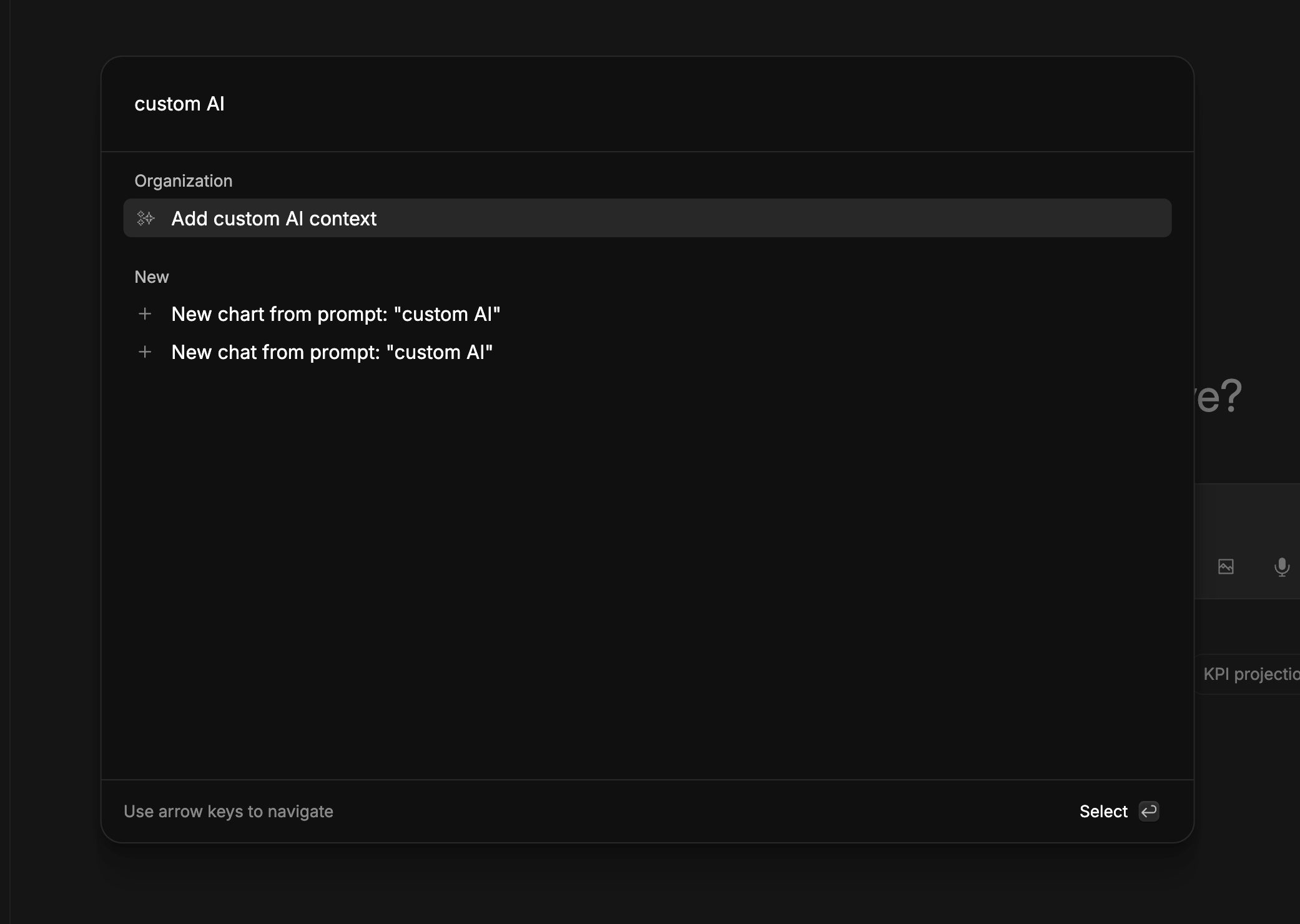 Command bar with custom context option