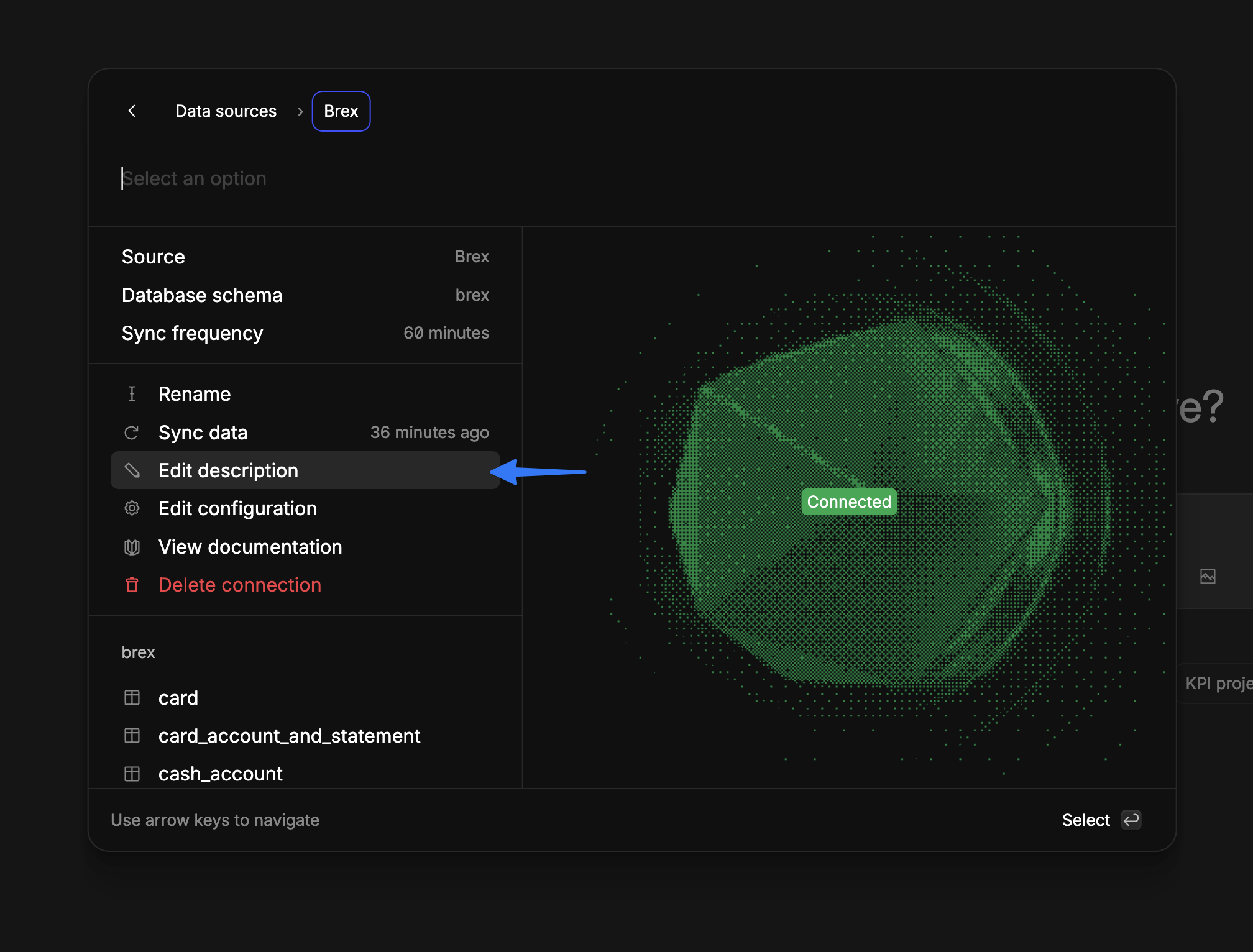 Data sources page with add description option