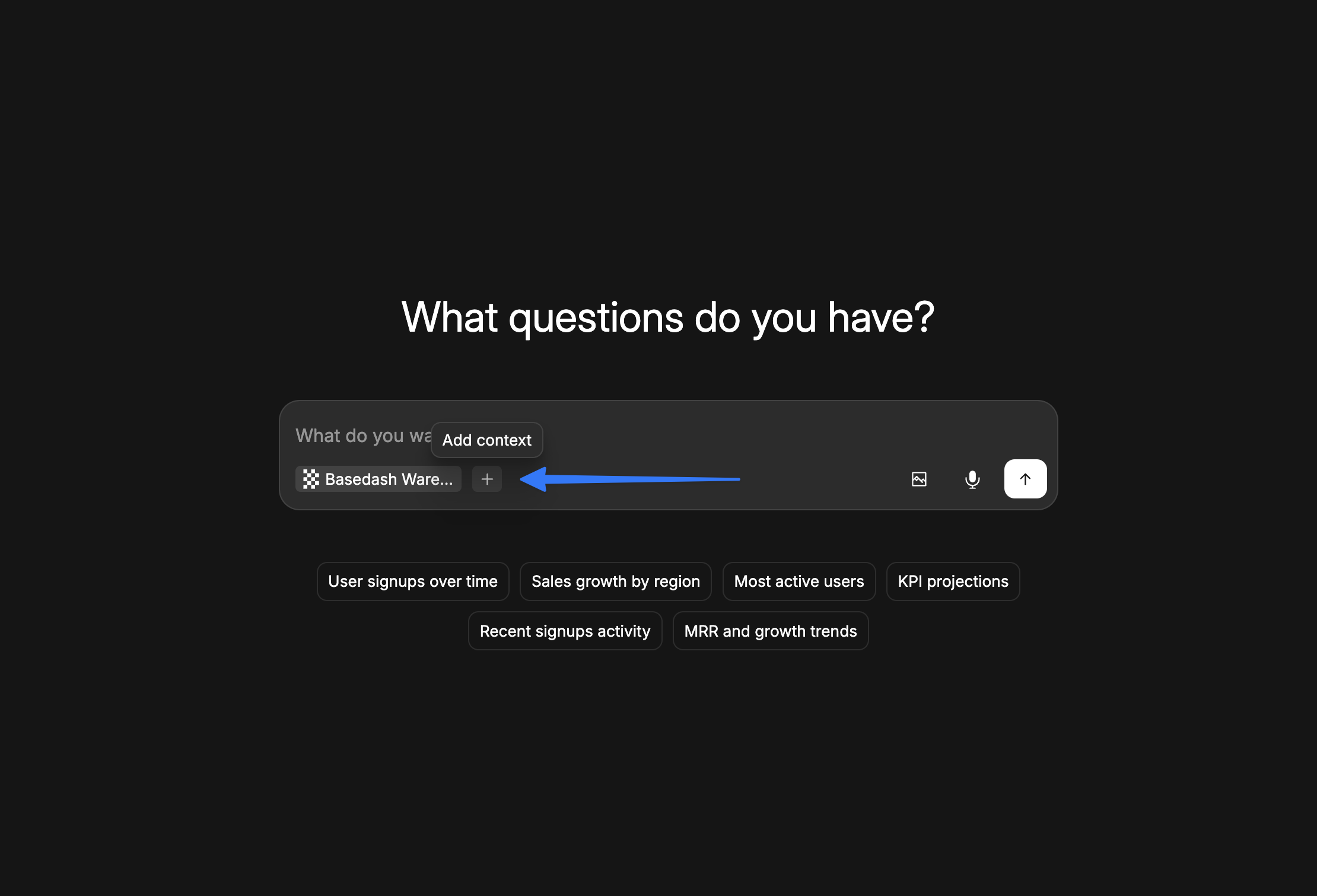 Chat interface with add context button