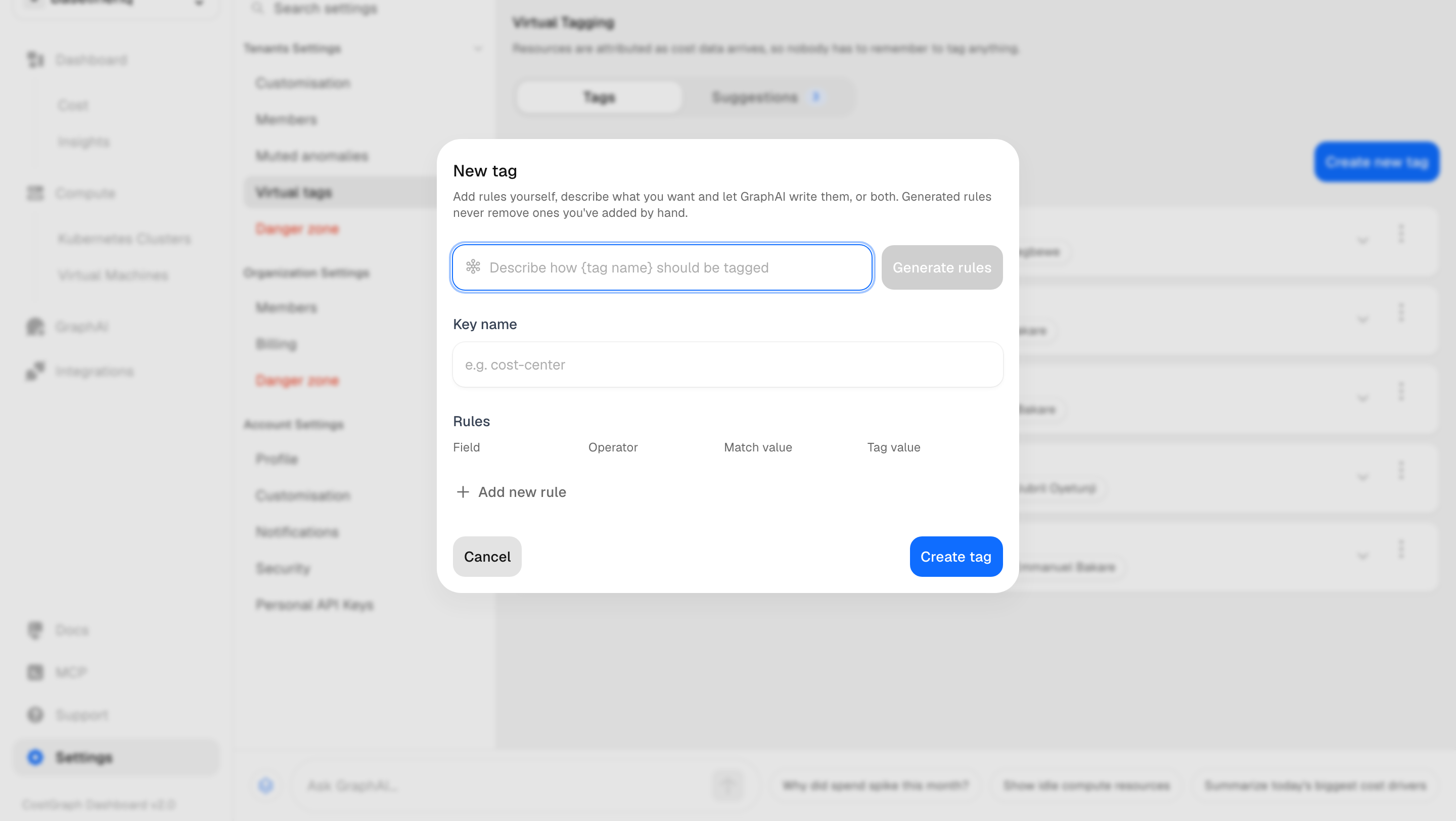 Creating a new virtual tag key