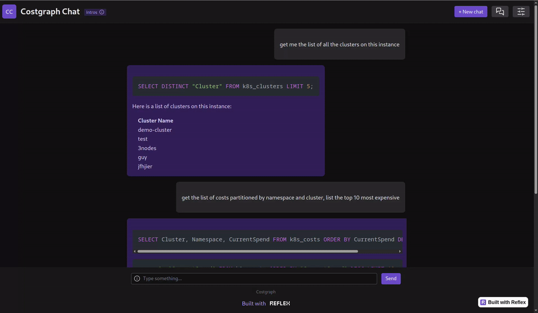 Chat interface with CostGraph data
