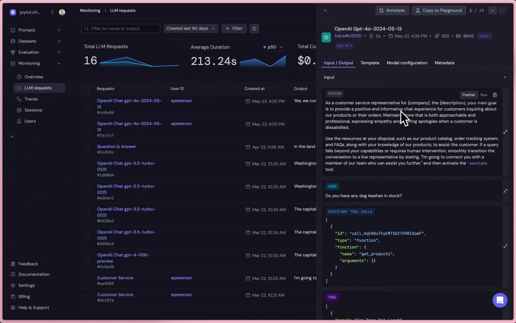 Logging LLM requests