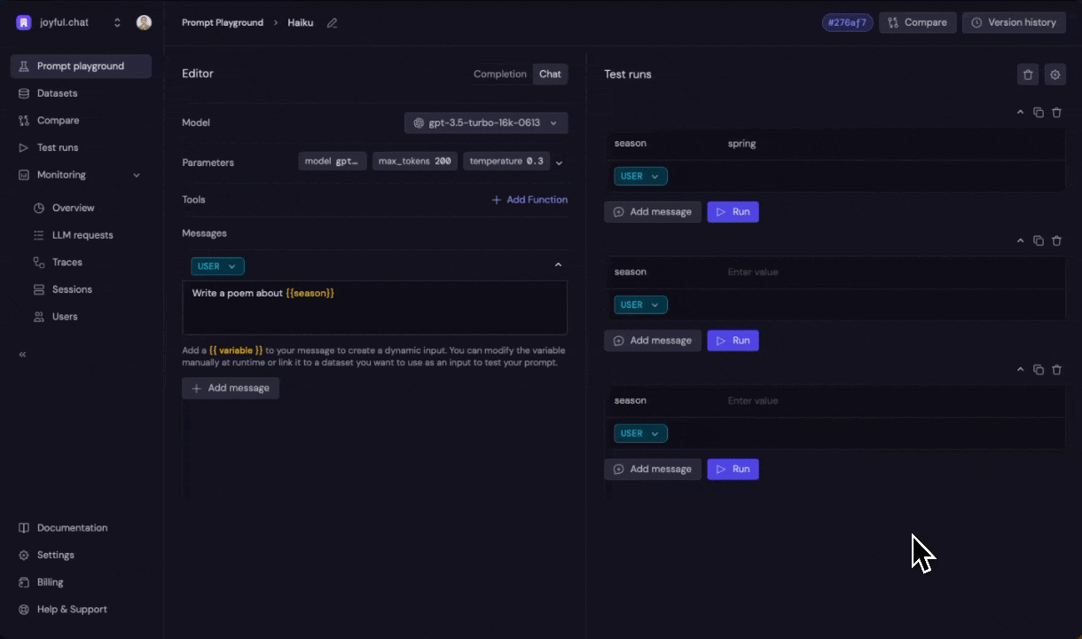 Prompt Playground Detail