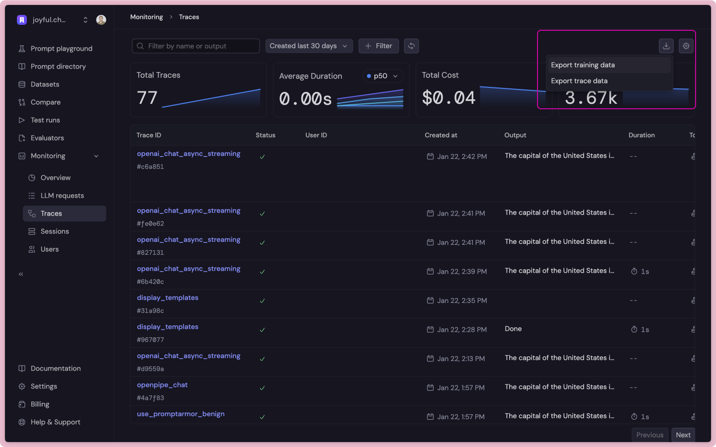 export fine-tuning dataset