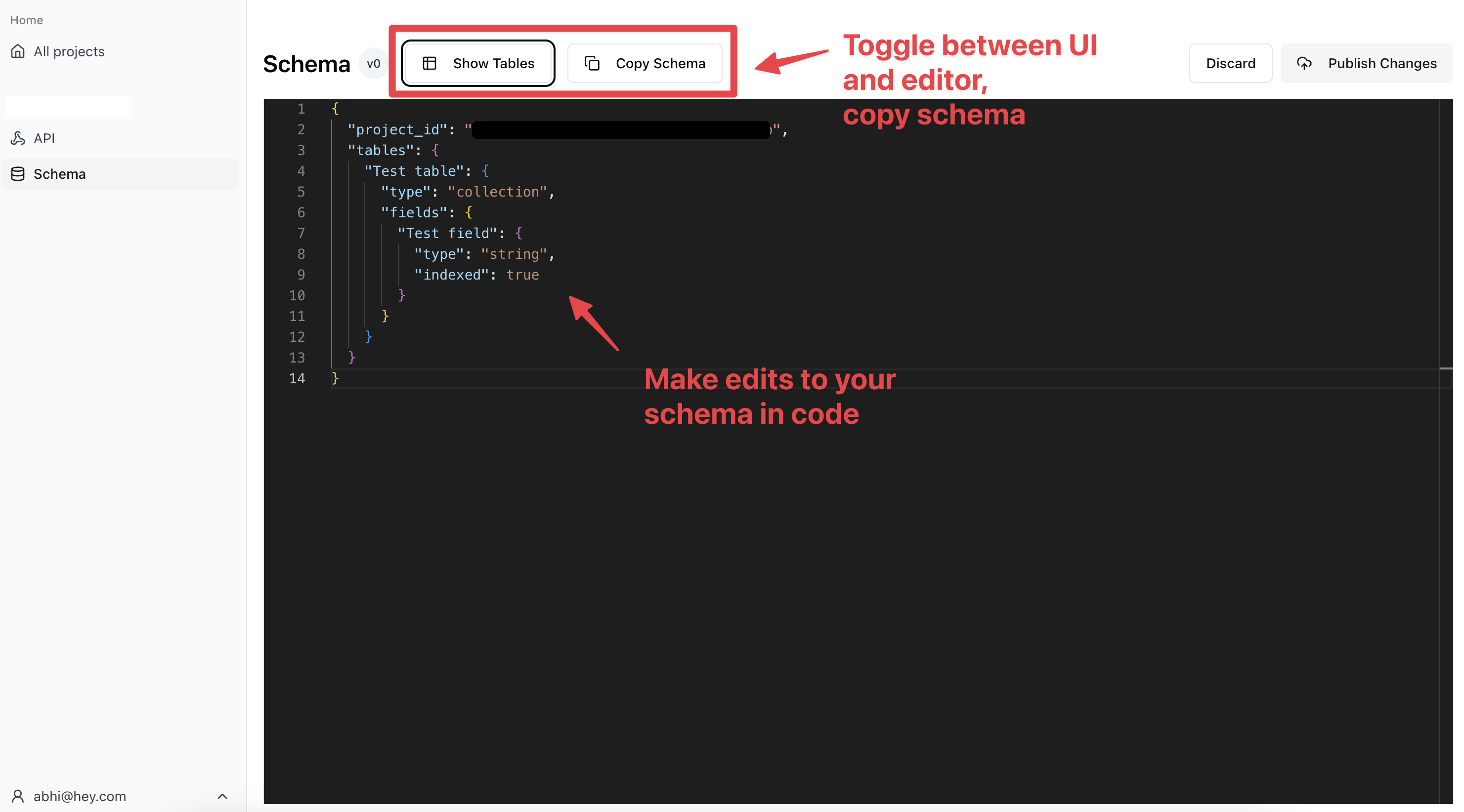 Edit your schema with the code editor