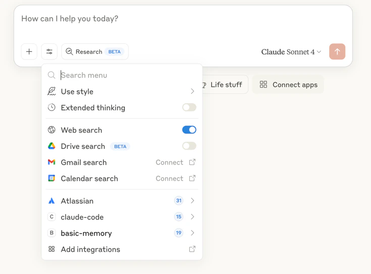 Claude Desktop Tools Menu