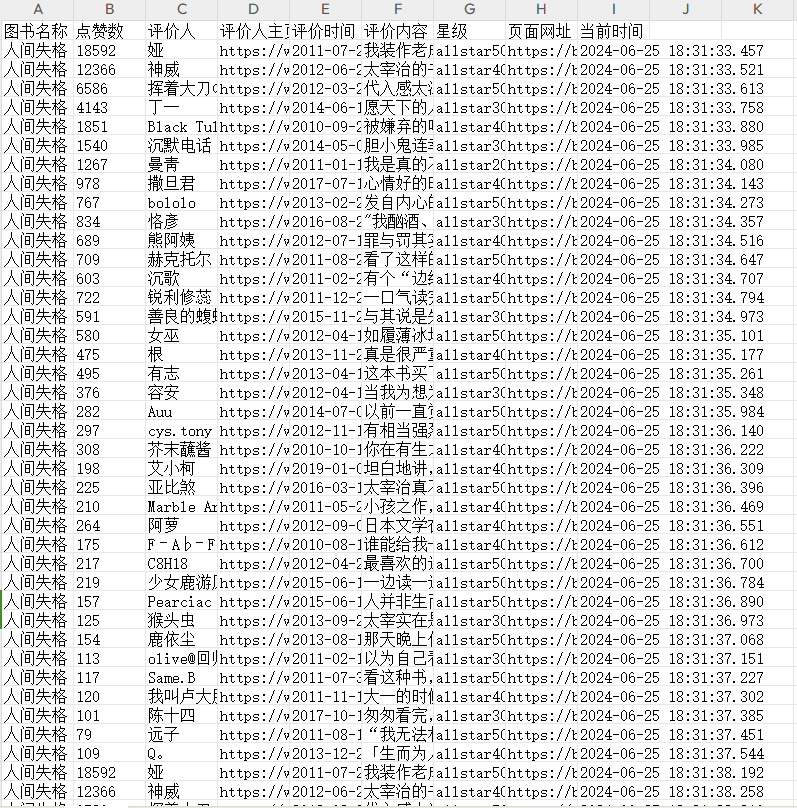 【豆瓣】图书评论采集