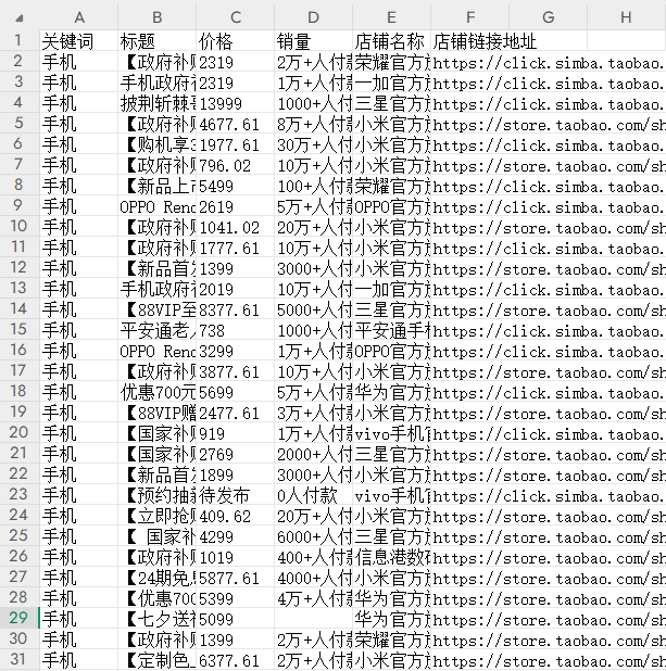 【淘宝】商品列表页采集