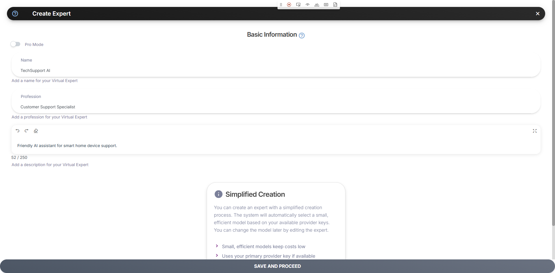Create Expert Modal Filled