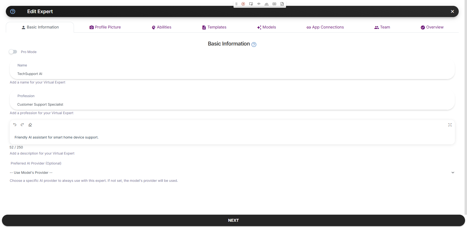 Edit Expert - Basic Information