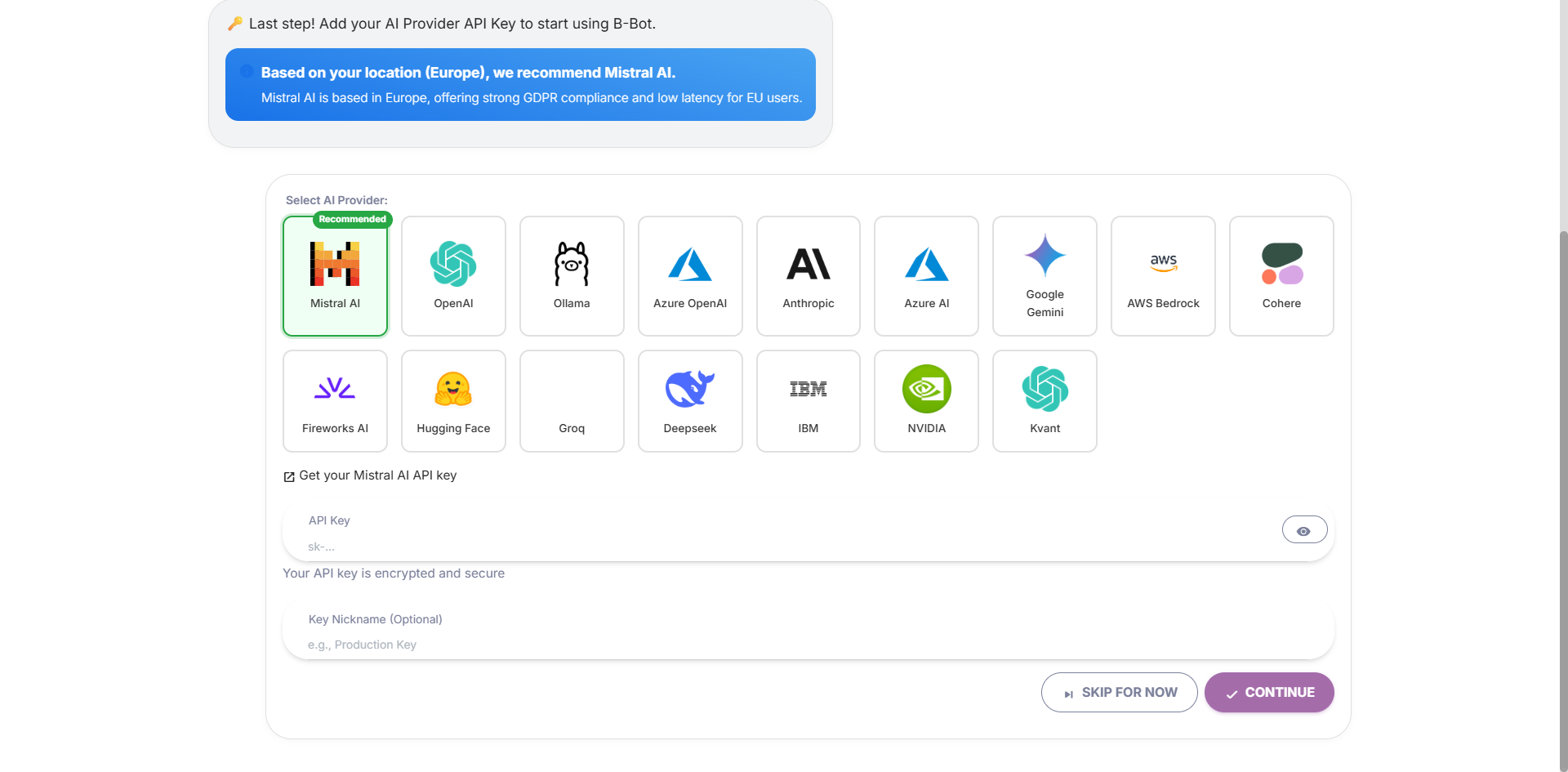 B-Bot AI Provider Selection